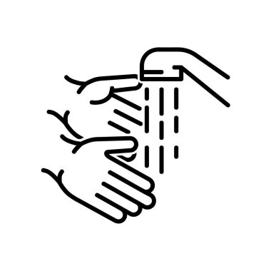 Eller düz simgeyi yıkıyor. Ağ için piktogram. Çizgi vuruş. Beyaz arka planda izole edilmiş. Vektör E10. Ellerindeki su akıntısı.