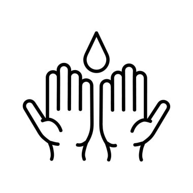 Eller düz simgeyi yıkıyor. Ağ için piktogram. Çizgi vuruş. Beyaz arka planda izole edilmiş. Vektör E10. Ellerindeki su akıntısı.