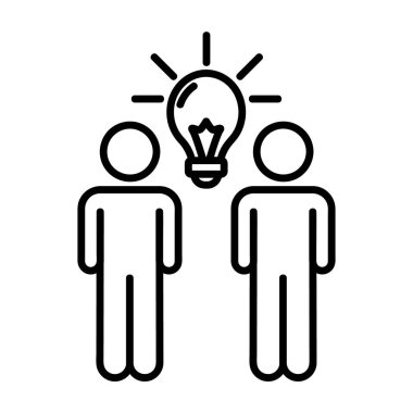 İş fikri düz bir ikon. Ağ için piktogram. Çizgi vuruş. Beyaz arka planda izole edilmiş. Vektör E10. Takım çalışması yaratıcılığı