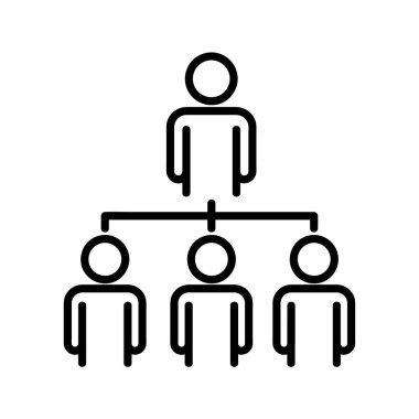 İş hiyerarşisi ağaç düz simgesi. Ağ için piktogram. Çizgi vuruş. Beyaz arka planda izole edilmiş. Vektör E10. Diyalog içinde iletişim kuran bir grup insan.