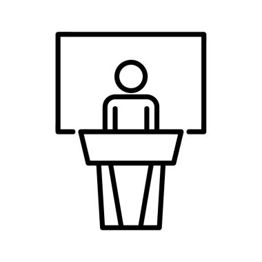 Sözcü muhabiri düz simge. Ağ için piktogram. Çizgi vuruş. Beyaz arka planda izole edilmiş. Vektör Eps10