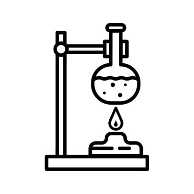 Kimyasal ekipmanlar düz simge seti. Ağ için piktogram. Çizgi vuruş. Beyaz arka planda izole edilmiş kimya sembolleri. Vektör Eps10