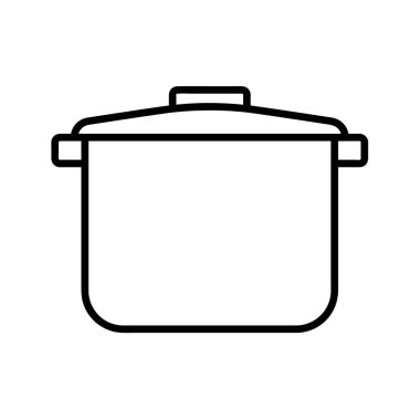 Düz tencere ikonu. Ağ için piktogram. Çizgi vuruş. Beyaz arka planda izole edilmiş. Vektör Eps10