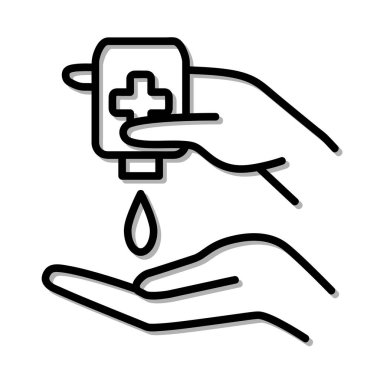 Antiseptik sıvı ikonu. Covid-19, 2019-nCoV. Beyaz arka planda izole edilmiş. Vektör illüstrasyon eps10. İmza veya sembol