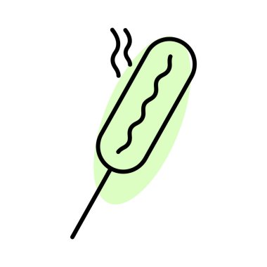 Çubuk düz ikonun üzerinde sosisli atıştırmalık. Ağ için piktogram. Çizgi vuruş. Beyaz arka planda izole edilmiş. Vektör Eps10