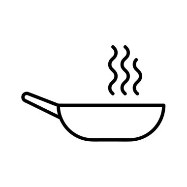 Kızartma tavası simgesi. Ağ için piktogram. Çizgi vuruş. Beyaz arka planda izole edilmiş. Vektör Eps10