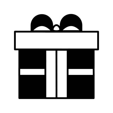 Hediye kutusu düz simgesi. Ağ için piktogram. Çizgi vuruş. Beyaz arkaplanda izole edilmiş durumda. Taslak vektör eps10