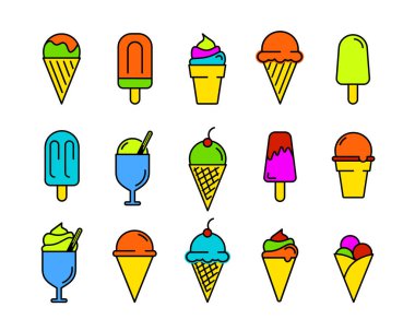 Dondurma ikonu seti. Ağ için piktogram. Çizgi vuruş. Beyaz arka planda izole edilmiş. Vektör Eps10