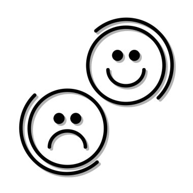 Üzgün ve mutlu gülümseme ikonu. Beyaz üzerine izole edilmiş resim çizelgesi