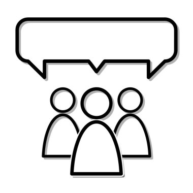 Sohbet ikonu. İnsanların konuşma baloncuğuyla konuşması. Siyah vuruş beyaz arka planda izole edilmiş. Vektör Eps10