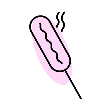 Çubuk düz ikonun üzerinde sosisli atıştırmalık. Ağ için piktogram. Çizgi vuruş. Beyaz arka planda izole edilmiş. Vektör Eps10