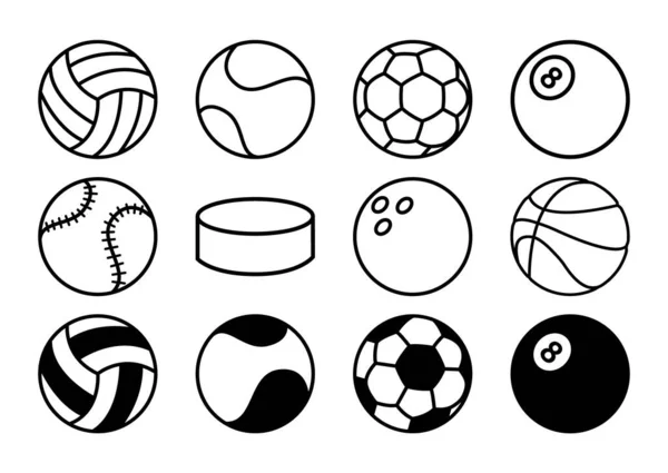 Набор Значков Спортивных Мячей Плоская Иллюстрация Векторного Запаса Пиктограммы Изолированный — стоковый вектор