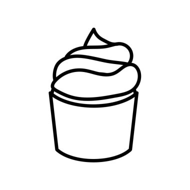 Kek yassı ikonu. Ağ için piktogram. Çizgi vuruş. Beyaz arka planda izole edilmiş tatlı. Taslak vektör eps10