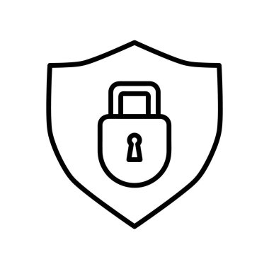 Düz savunma ikonu. Ağ için resim taraması yapın. Çizgi vuruş. Beyaz arka planda izole edilmiş. Taslak vektör eps10