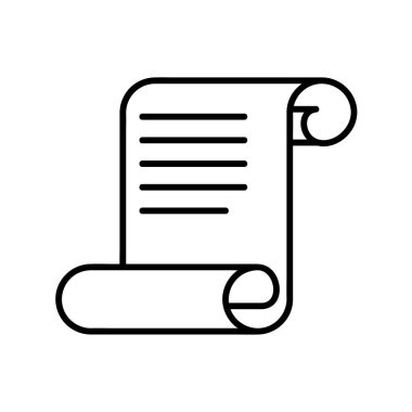 Yargıç Parşömen ikonu. Web için Law Pictogram belgesi. Çizgi vuruş. Mahkeme kağıdı beyaz arka planda izole edilmiş. Taslak vektör eps1