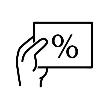 İndirim simgesi. Web için resim çekmeyi teklif et. Çizgi vuruş. Yüzdelik etiketi beyaz arkaplanda izole edildi. Taslak vektör eps10