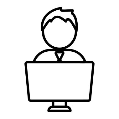 Adam ve defter simgesi. Ağ için düz resim. Çizgi vuruş. Beyaz arka planda izole edilmiş. Ana vektör epinefrin. Uzak çalışma konsepti