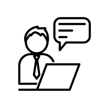 Uzaktan çalışma simgesi. Ağ için düz resim. Çizgi vuruş. Beyaz arka planda izole edilmiş. Ana vektör epinefrin. Evdeki internet iletişimi. Bilgisayarda çalışan adam