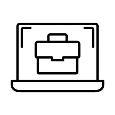 Uzaktan çalışma simgesi. Ağ için düz torba resmi. Çizgi vuruş. Beyaz arka planda izole edilmiş. Ana vektör epinefrin. Evde internet iletişimi