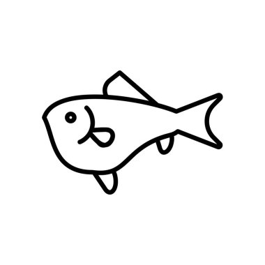 Balık ikonu. Ağ için deniz mahsulleri düz resim. Çizgi vuruş. Beyaz arka planda izole edilmiş. Taslak vektör eps10
