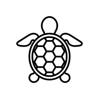 Kaplumbağa ikonu. Ağ için deniz mahsulleri düz resim. Çizgi vuruş. Beyaz arka planda izole edilmiş. Taslak vektör eps10