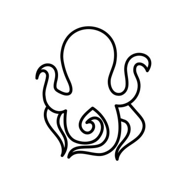 Ahtapot ikonu. Ağ için deniz mahsulleri düz resim. Çizgi vuruş. Beyaz arka planda izole edilmiş. Taslak vektör eps10