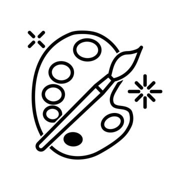 Sanatçı ikonu. Ağ için düz resim. Çizgi vuruş. Beyaz arka planda izole edilmiş basit bir sanat sembolü. Taslak vektör eps10