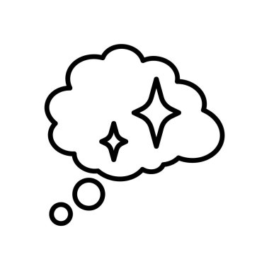 Yaratıcılık simgesi. Ağ için düz bir resim. Çizgi vuruş. Beyaz arka planda izole edilmiş basit bir beyin sembolü. Taslak vektör eps10