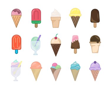 Dondurma ikonları. Ağ için düz resim. Çizgi vuruş. Beyaz arkaplanda izole edilmiş basit bir sembol. Taslak vektör eps10