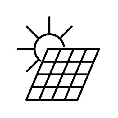Güneş paneli düz simgesi. Ağ için piktogram. Çizgi vuruş. Beyaz arka planda izole edilmiş. Vektör E10. Ekoloji kavramını kaydet