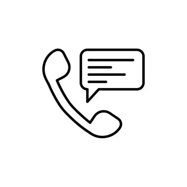 Telefon konuşma ikonu. Ağ için düz resim. Çizgi vuruş. Beyaz arka planda izole edilmiş basit bir iletişim sembolü. Taslak vektör eps10