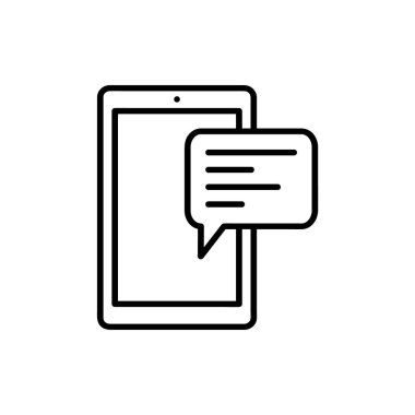Tablet aygıt simgesinde sohbet. Beyaz arka planda izole edilmiş. Basit düz vektör. Eps10 yardım sembolü