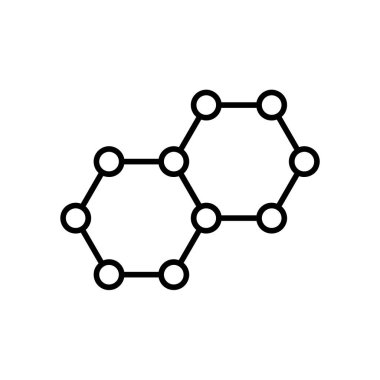 Molekül düz simge. Ağ için piktogram. Çizgi vuruş. Atom sembolü beyaz arkaplanda izole edildi. Vektör Eps10