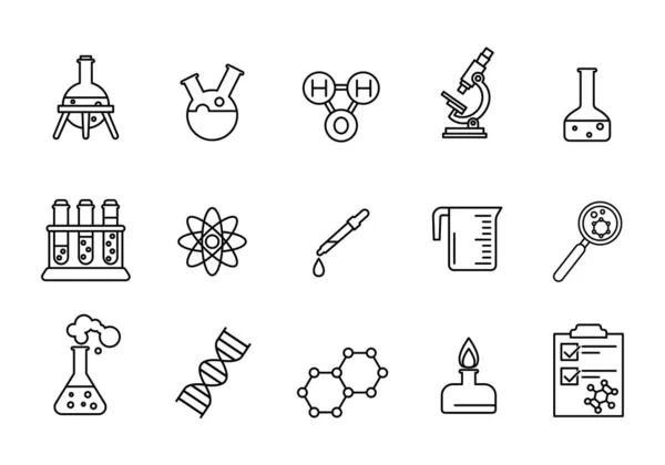 Set Chemistry Labaratory Icons Flat Pictogram Web Line Stroke Simple — Stock Vector