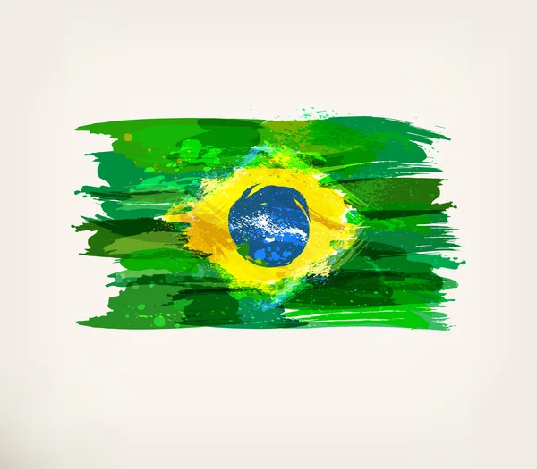 Akvarell handritad brasiliansk flagga — Stock vektor