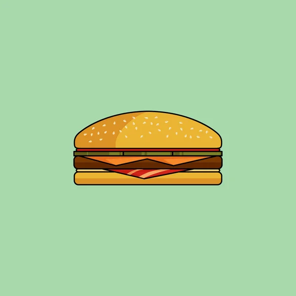 Cheeseburger dengan bacon dalam gaya minimalis. Rancangan datar - Stok Vektor