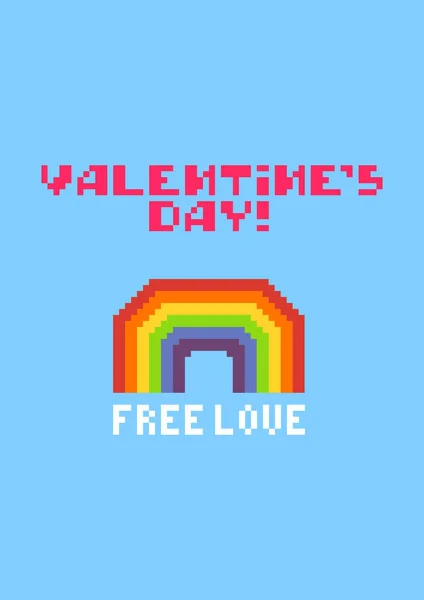 Valentinstag-Grußkarte mit Pixel-Regenbogen. — Stockvektor