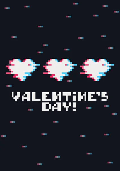 Valentinstag-Grußkarte mit Pixel-Herzen. — Stockvektor
