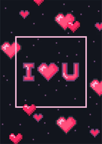 Carte de voeux Saint-Valentin avec cœur pixel. — Image vectorielle