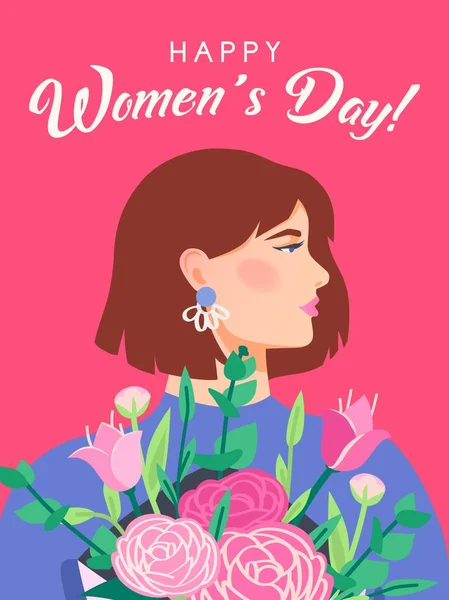 Happy Womens Day, 8. März Karte. Frauenporträt. — Stockvektor