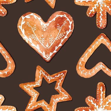 Şirin suluboya gingerbread seamless modeli.