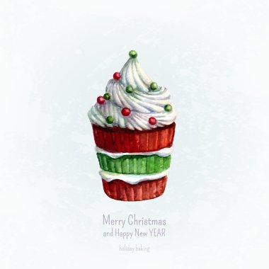 Noel kartı ile suluboya cupcake