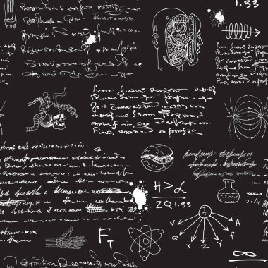 vector image of a seamless texture background in the style of sketches from the diary of a scientist inventor with formulas and notes clipart