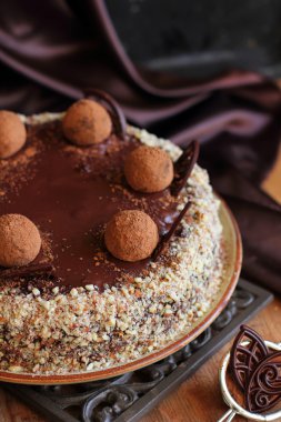 Chocolate cake with nuts clipart