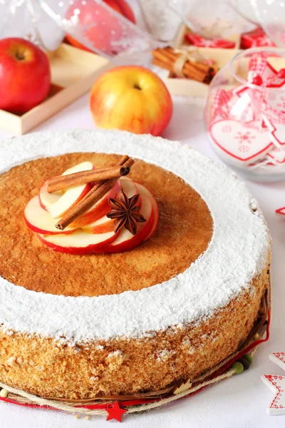 Christmas homemade apple cake with cinnamon — Stock Photo, Image