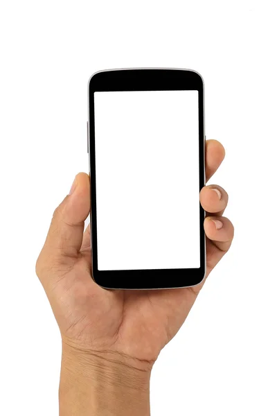 白い背景に空白の画面を持つスマートフォン ロイヤリティフリーのストック画像