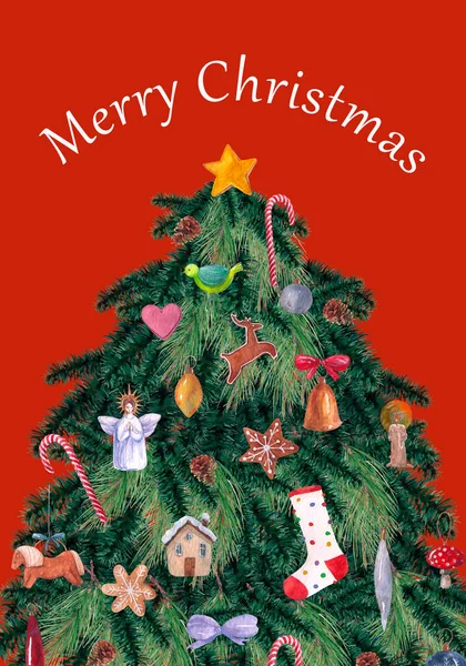 Vánoční ročenka. Vánoční stromek. Obrázek barvy akvarelu. — Stock fotografie