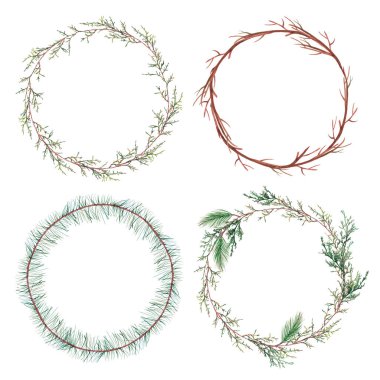 Yeni yıl için şenlikli kuark çelengi ve beyaz arkaplanda izole edilmiş noeller.