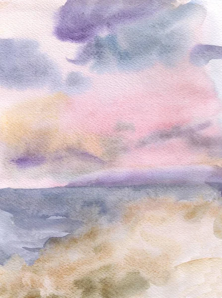 Ručně Kreslený Akvarel Mořská Pláštěnka Růžovým Západem Slunce — Stock fotografie