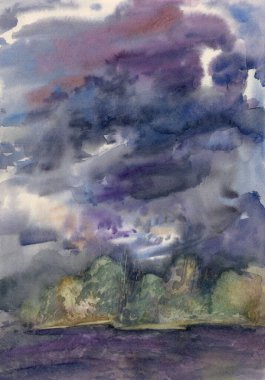 suluboya manzara. Nehrin üzerinde yağmurdan önce karanlık gökyüzü